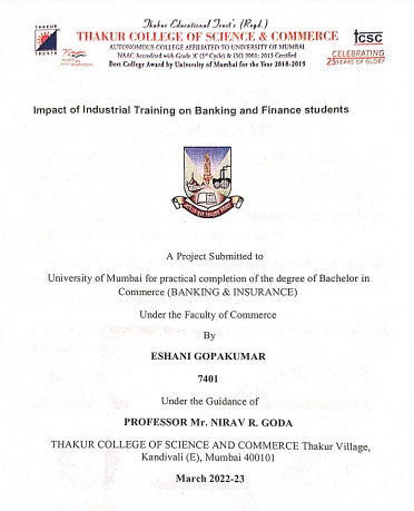 Impact of industrial training on Banking and Finance student